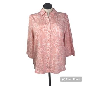 Chico’s button up Shirt Women’s Size 3 Color Orange 3/4 Sleeve Wrinkle resistant